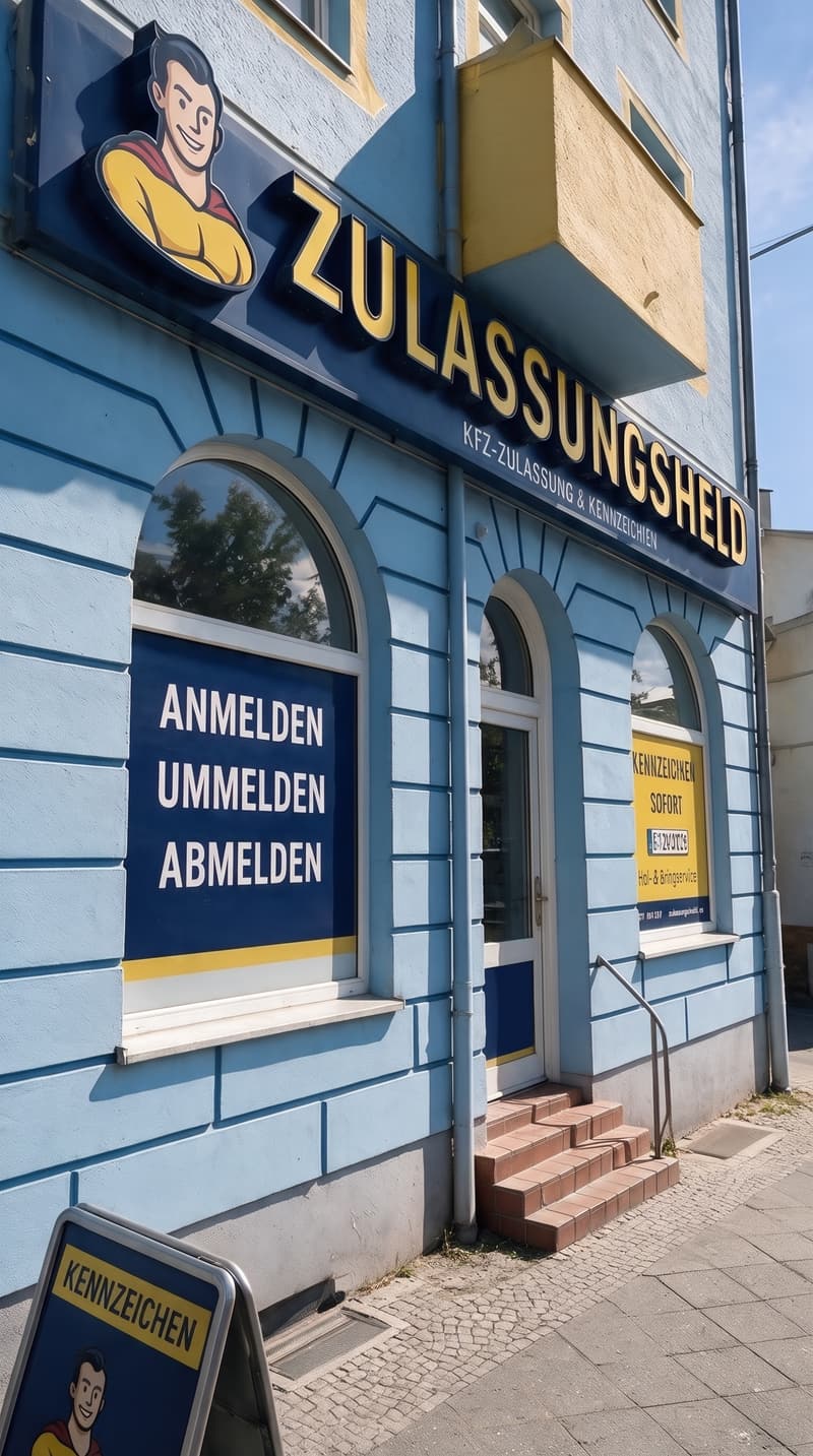 Vollständige Außenansicht des Zulassungsheld-Ladens an der Lübarser Straße in Berlin-Wittenau